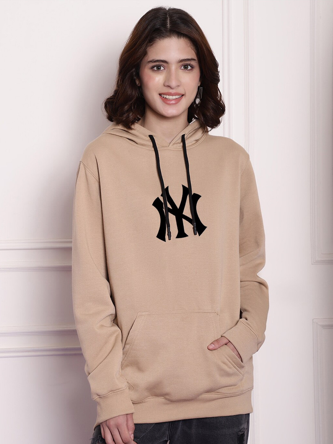 

Imsa Moda Hooded Fleece Oversized Pullover, Beige