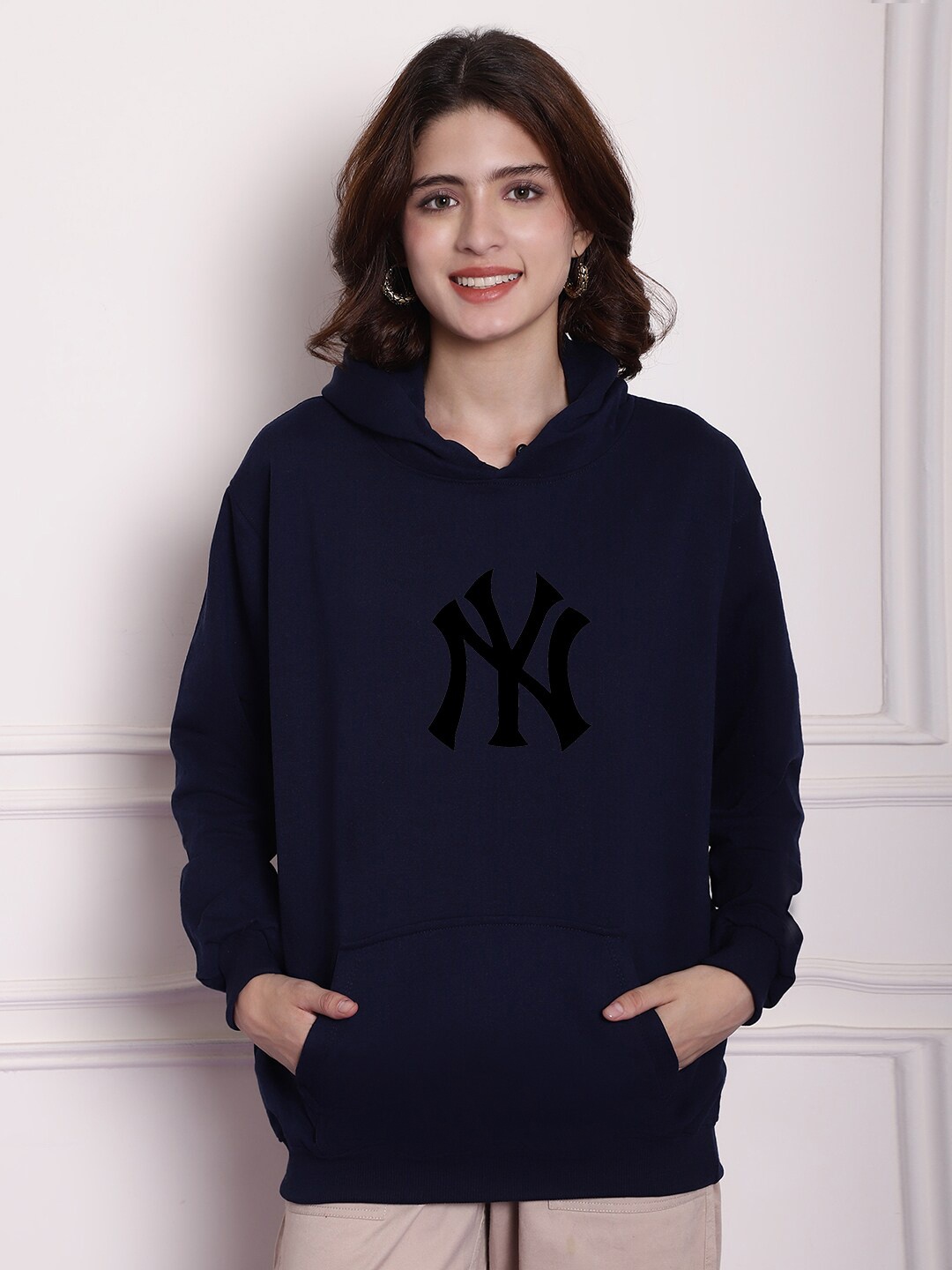 

Imsa Moda Hooded Fleece Oversized Pullover, Navy blue