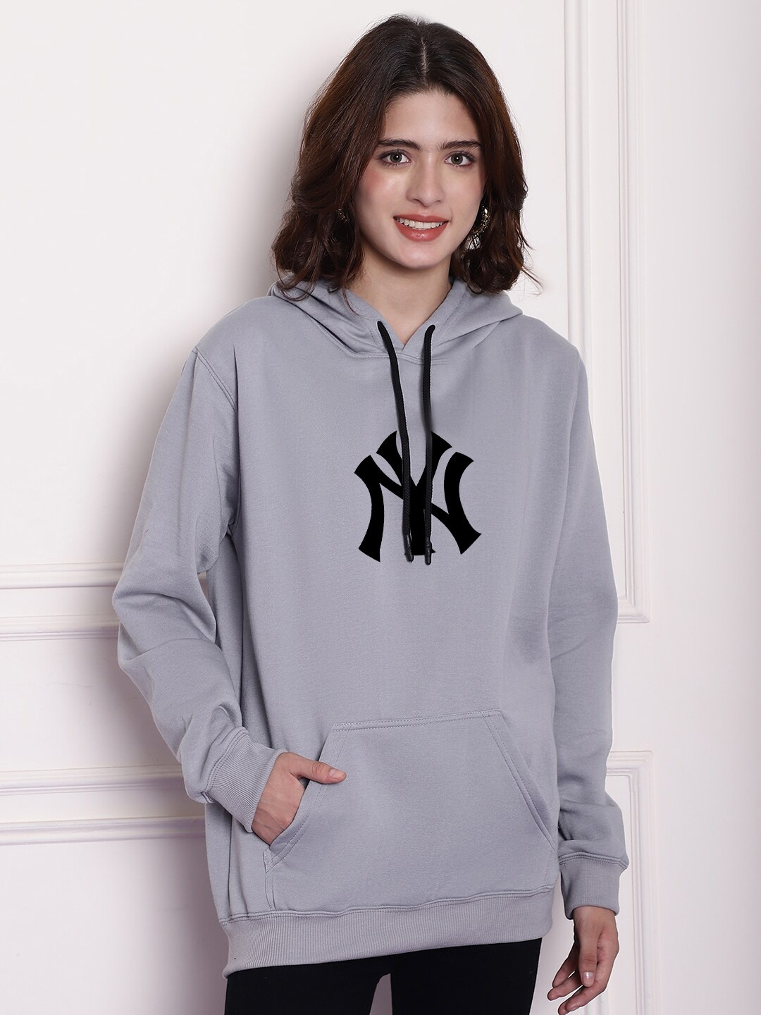 

Imsa Moda Hooded Fleece Oversized Pullover, Grey