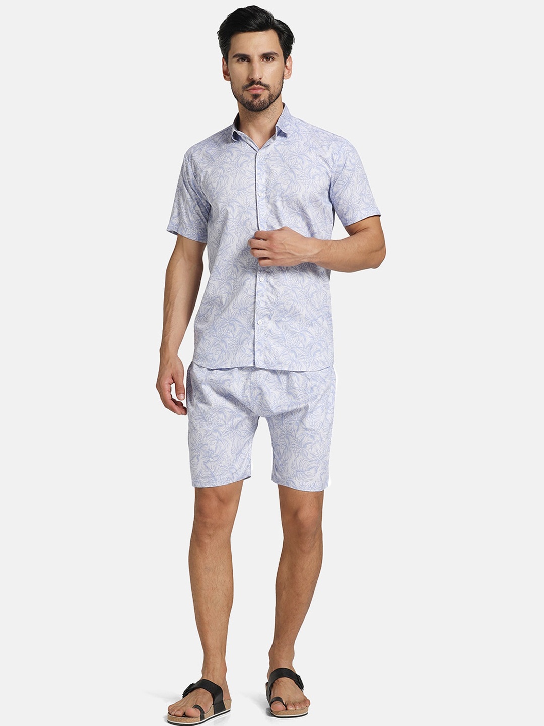 

TAHVO Floral Printed Shirt Collar Shirt & Shorts Co-Ords, White