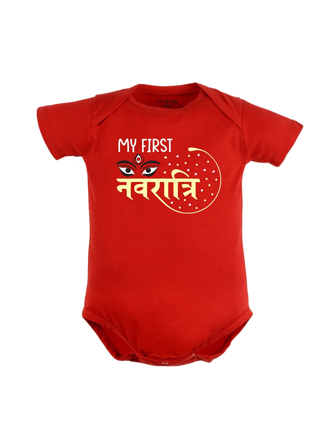 

FFLIRTYGO Infants Durga Puja Special Printed Pure Cotton Bodysuit, Red