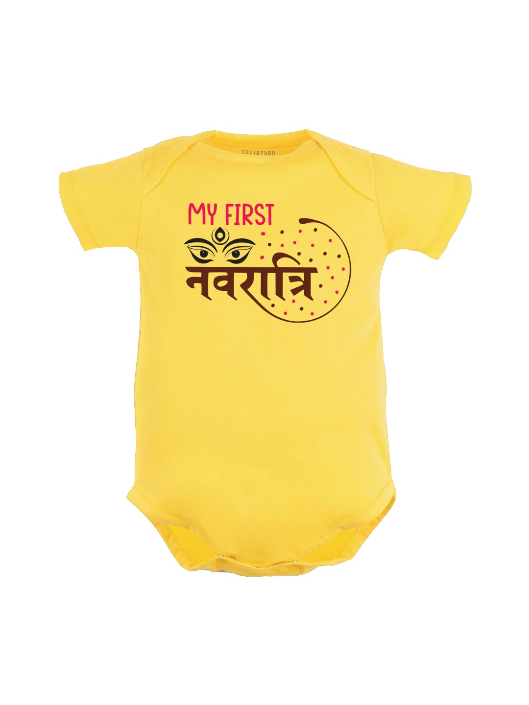 

FFLIRTYGO Kids Durga Puja Special Printed Pure Cotton Bodysuit, Yellow