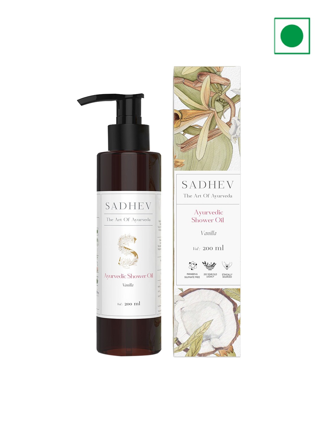 

SADHEV The Art Of Ayurveda Vanilla Ayurvedic Shower Oil with Coconut & Almond - 200 ml, White