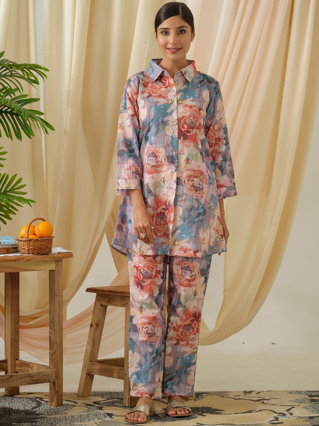 

Sangria Printed Shirt & Trouser, Grey