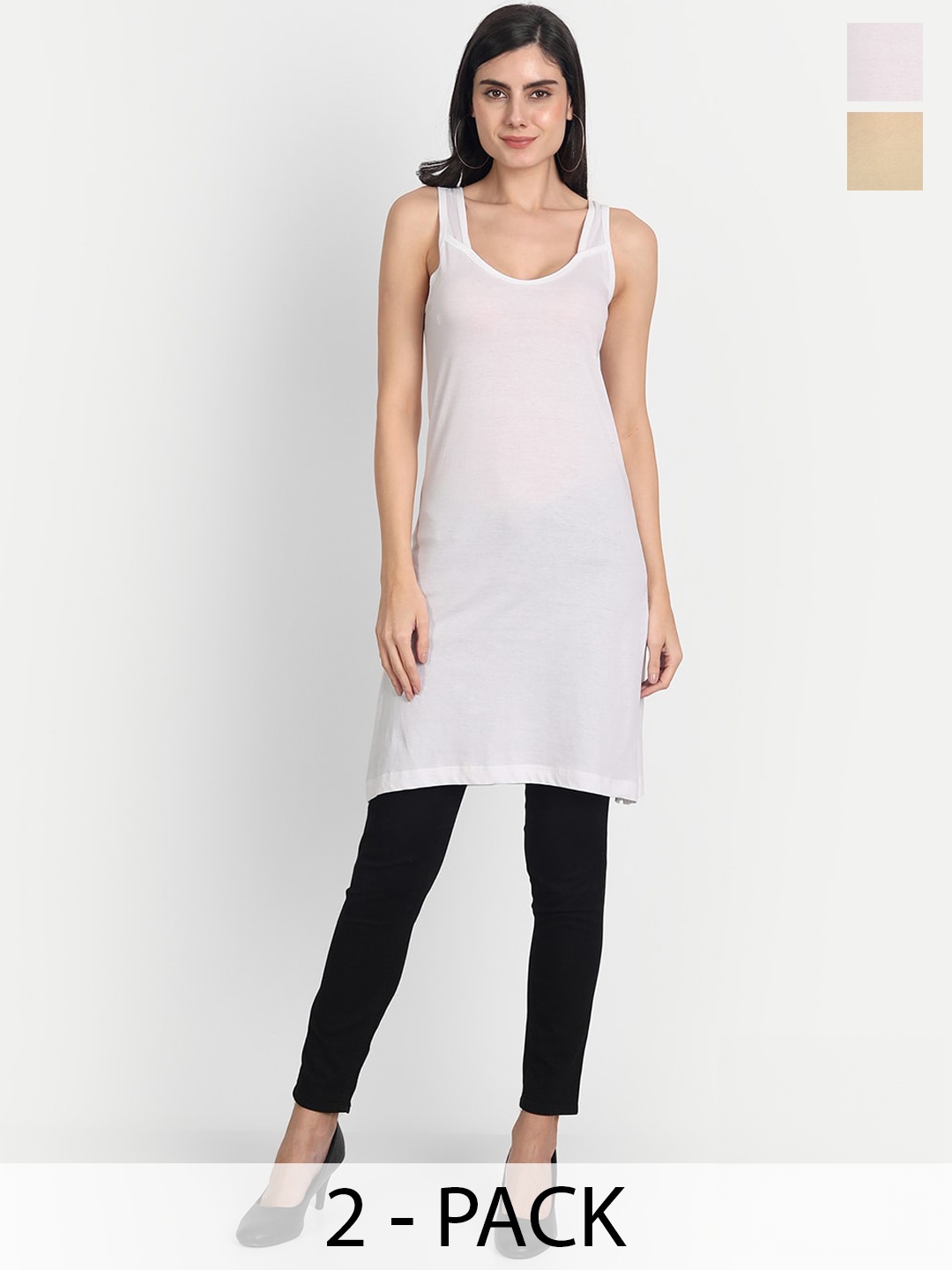 

Aimly Pack Of 2 Cotton Longline Camisoles, White