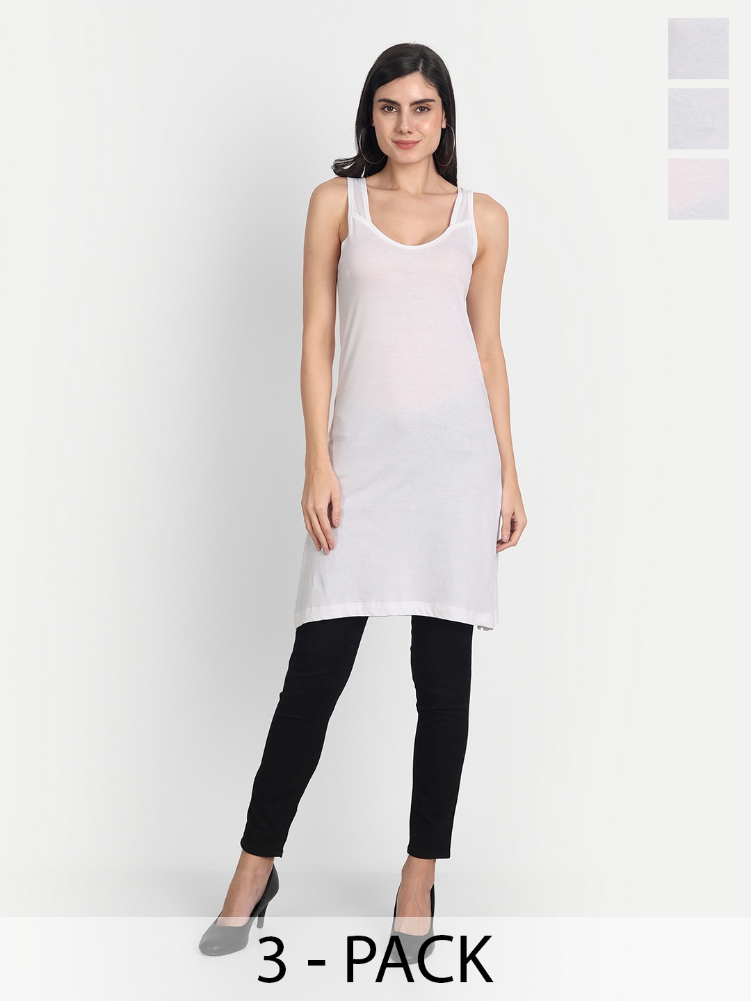 

Aimly Women Pack Of 3 Cotton Longline Camisoles, White