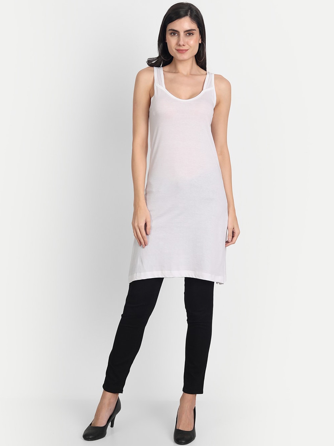 

Aimly Scoop Neck Shoulder Straps Cotton Longline Camisole, White