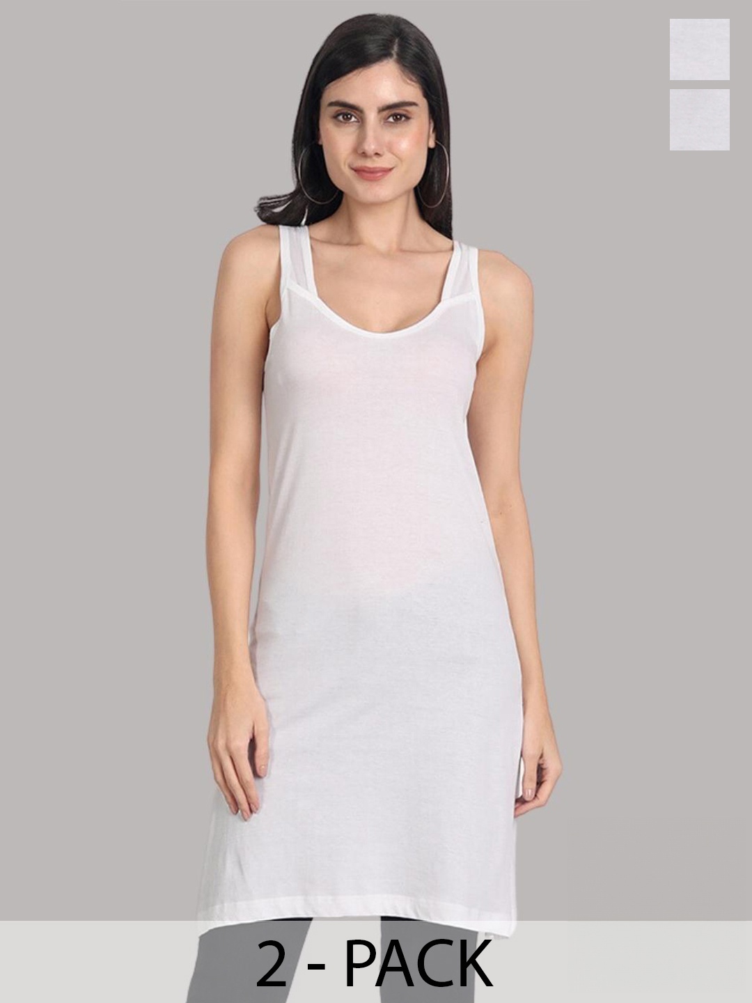 

Aimly Pack Of 2 Scoop Neck Shoulder Straps Longline Cotton Camisoles, White