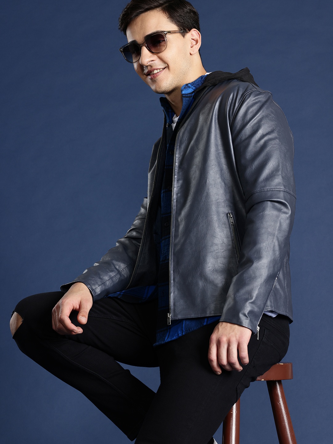 

Mast & Harbour Men Biker Jacket, Navy blue