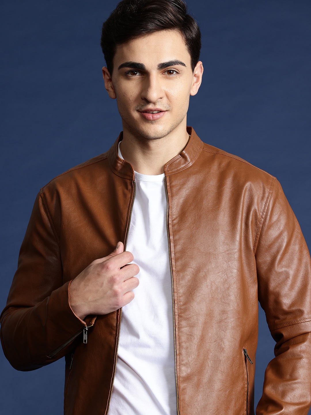 

Mast & Harbour Men Biker Jacket, Brown