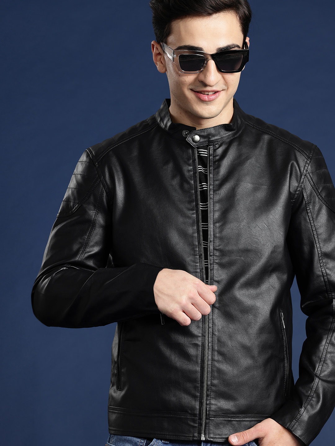 

Mast & Harbour Men Solid PU Jacket, Black