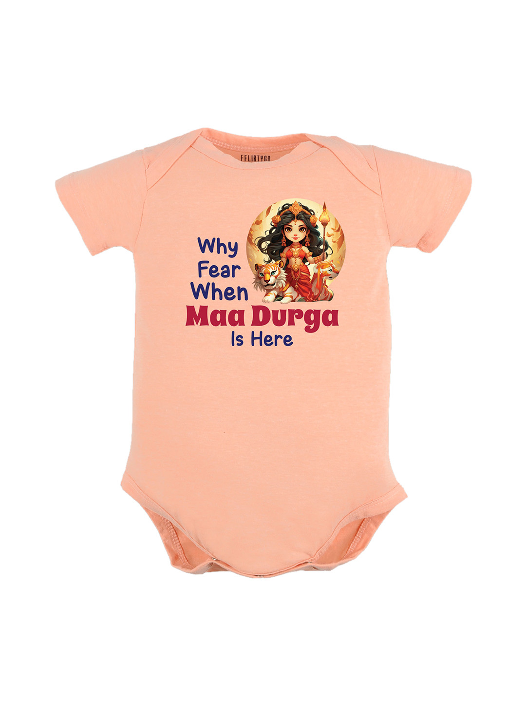 

FFLIRTYGO Infant Kinds Durga Puja Special Printed Pure Cotton Bodysuit, Peach