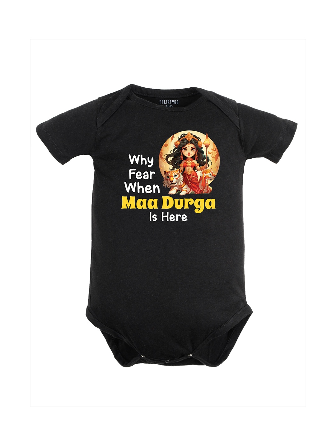 

FFLIRTYGO Infant Kinds Durga Puja Special Printed Pure Cotton Bodysuit, Black