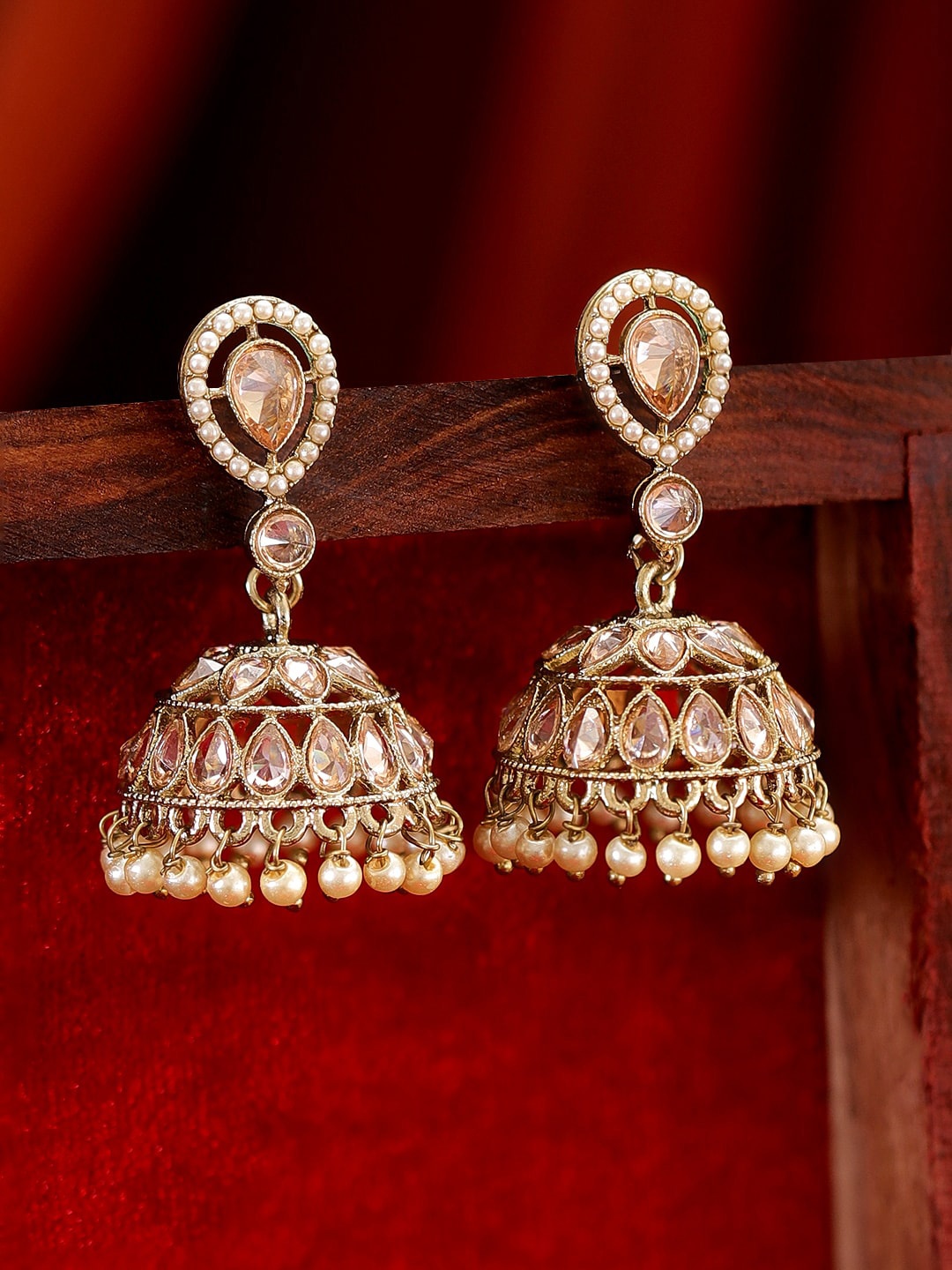 

Rubans Gold-Plated American Diamond-Studded Classic Jhumkas