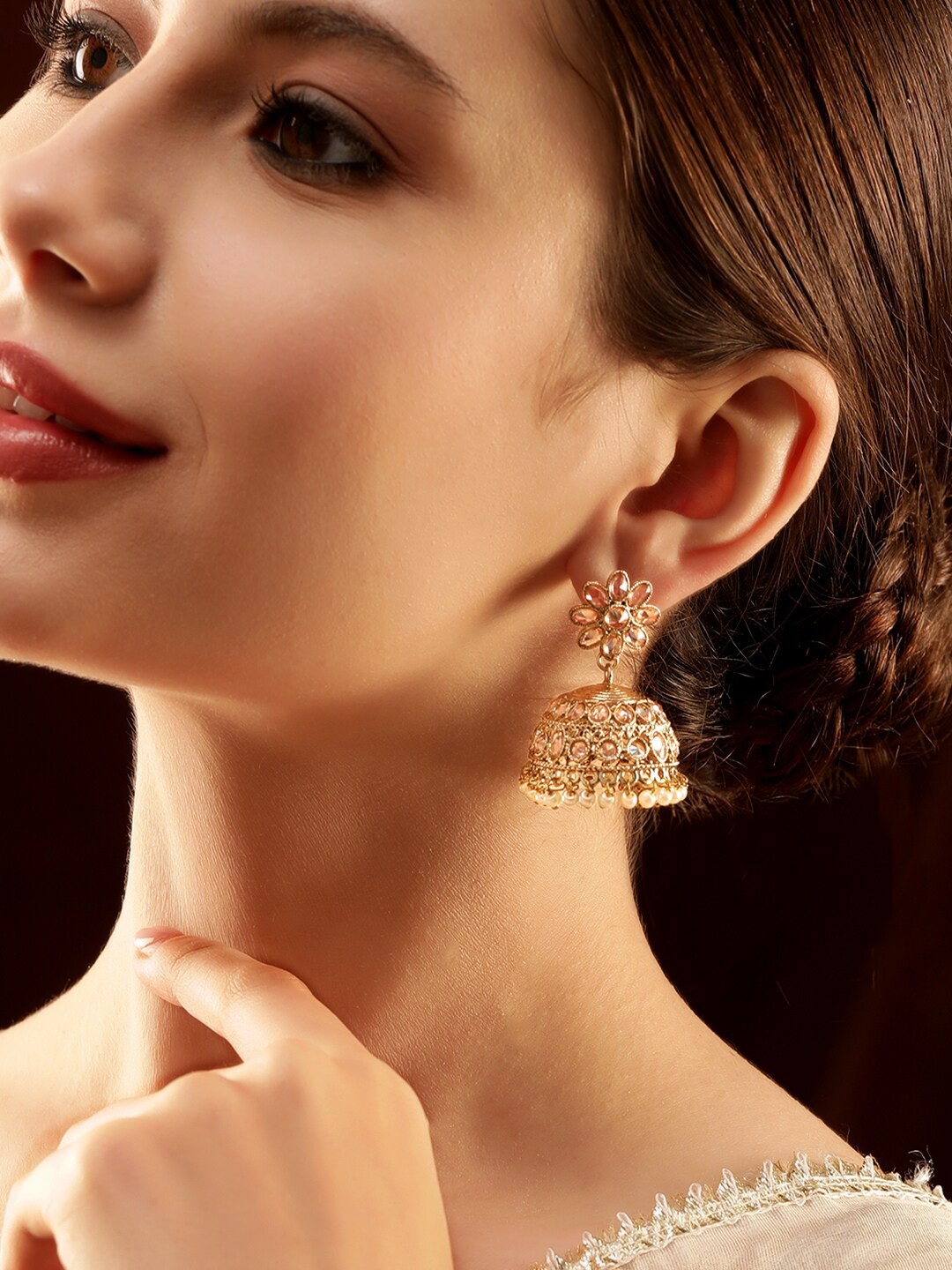 

Rubans Gold-Plated Kundan-Studded Classic Jhumkas