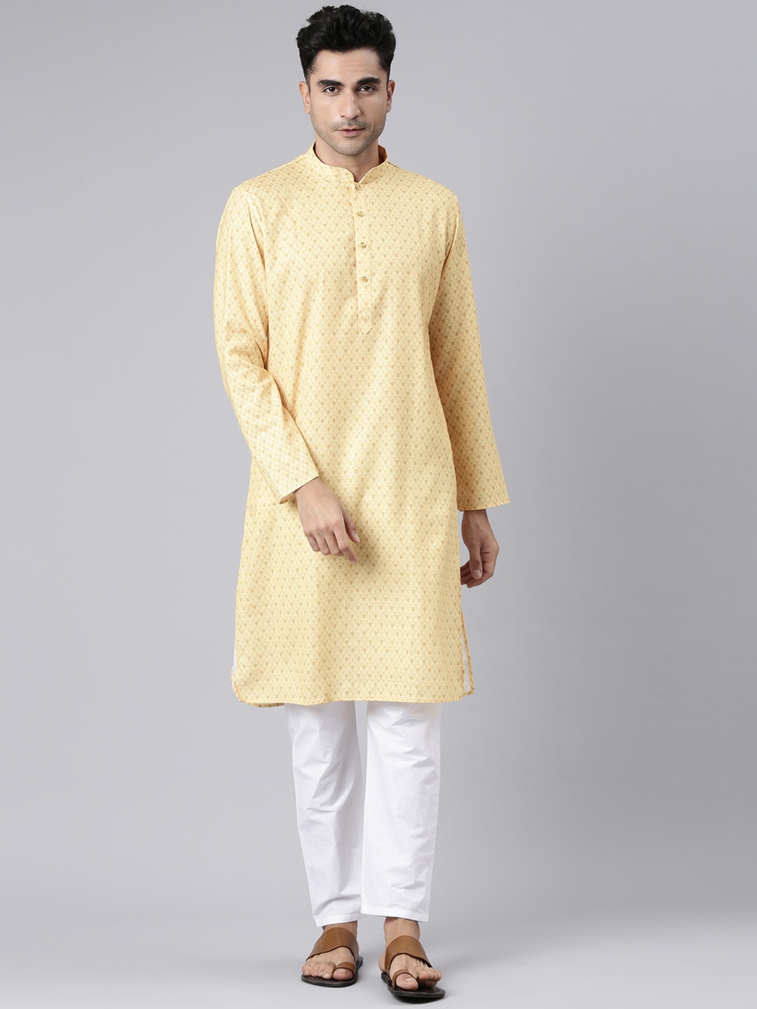 

Rishika Ethnic Motifs Woven Design Pure Cotton Straight Kurta, Yellow