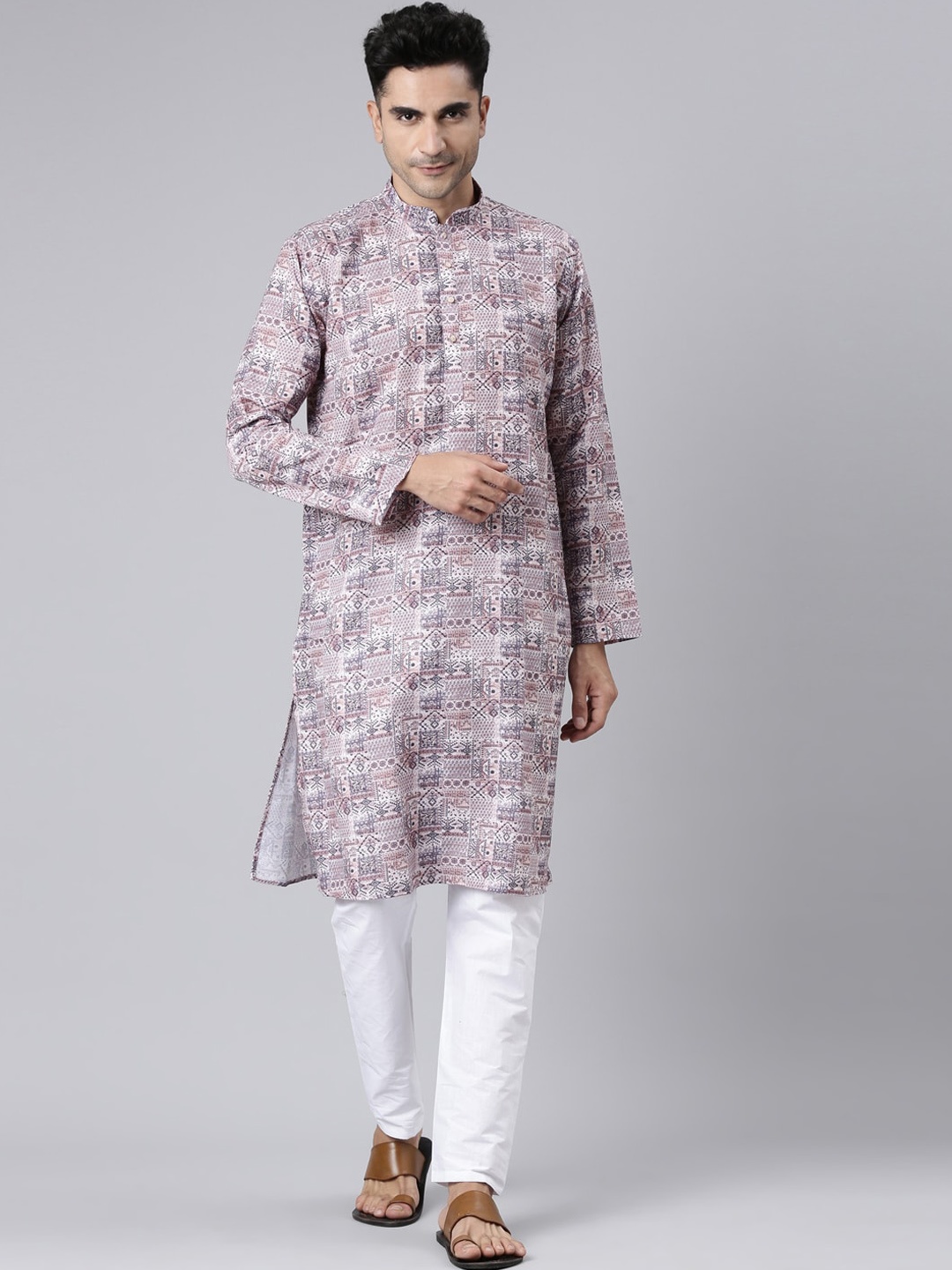 

Rishika Ethnic Motifs Printed Pure Cotton Kurta, Purple