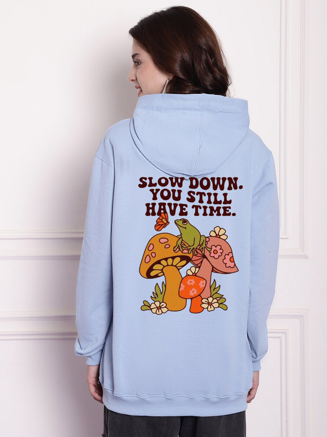 

Imsa Moda Typography Printed Fleece Oversized Hooded Pullover Sweatshirt, Blue