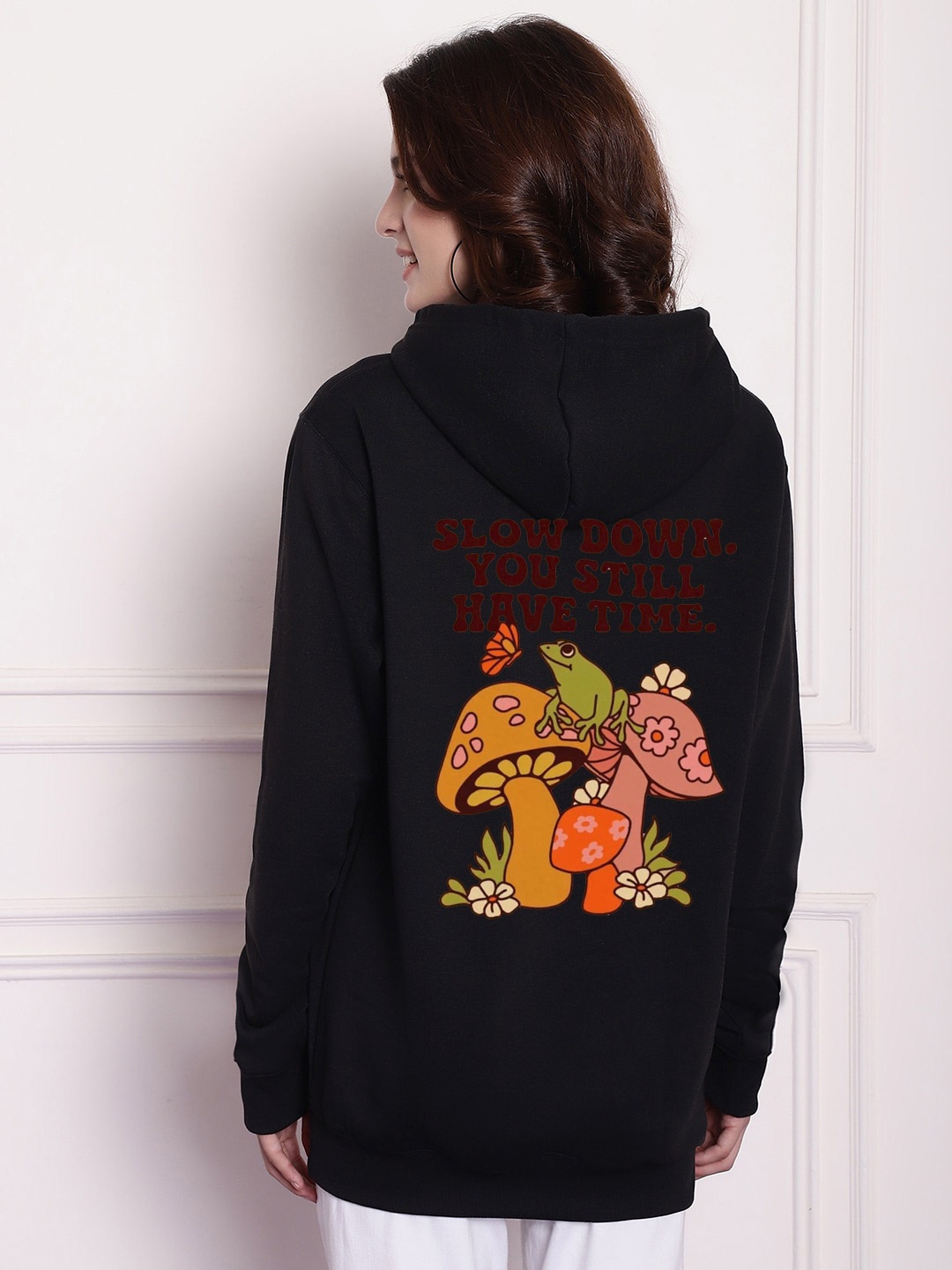 

Imsa Moda Women Black Printed Hooded Sweatshirt