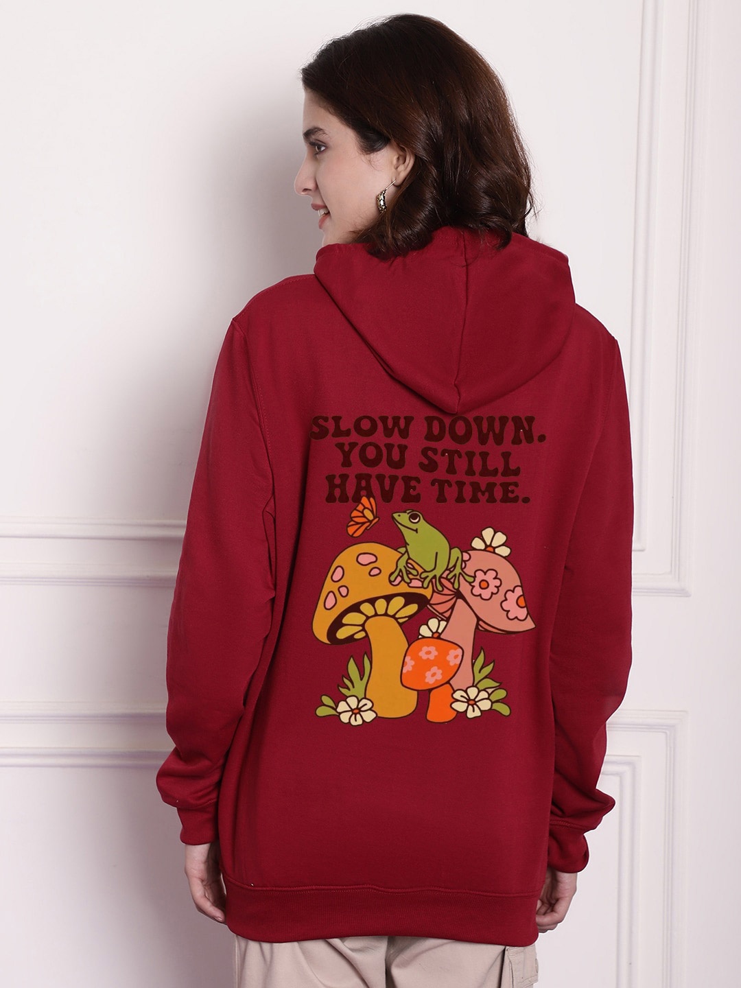 

Imsa Moda Women Maroon Printed Hooded Sweatshirt