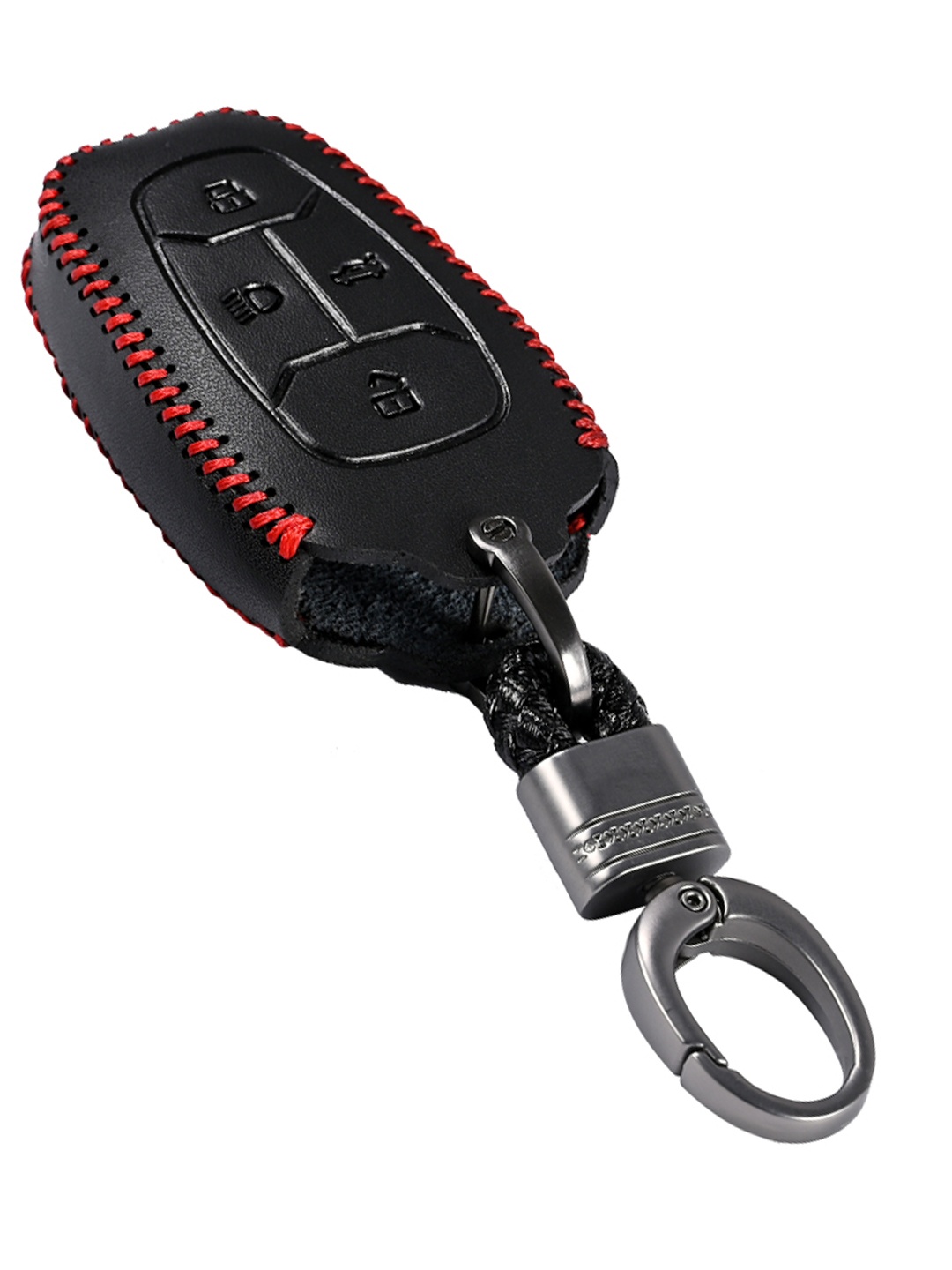 

CONTACTS Textured Leather Car Key Cover Compatible with TATA 4 Key Chain, Black