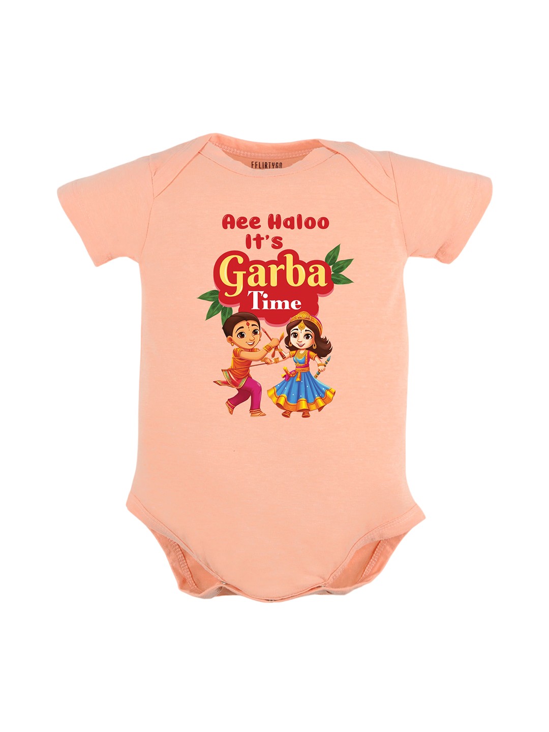 

FFLIRTYGO Infants Garba Special Printed Pure Cotton Bodysuit, Peach