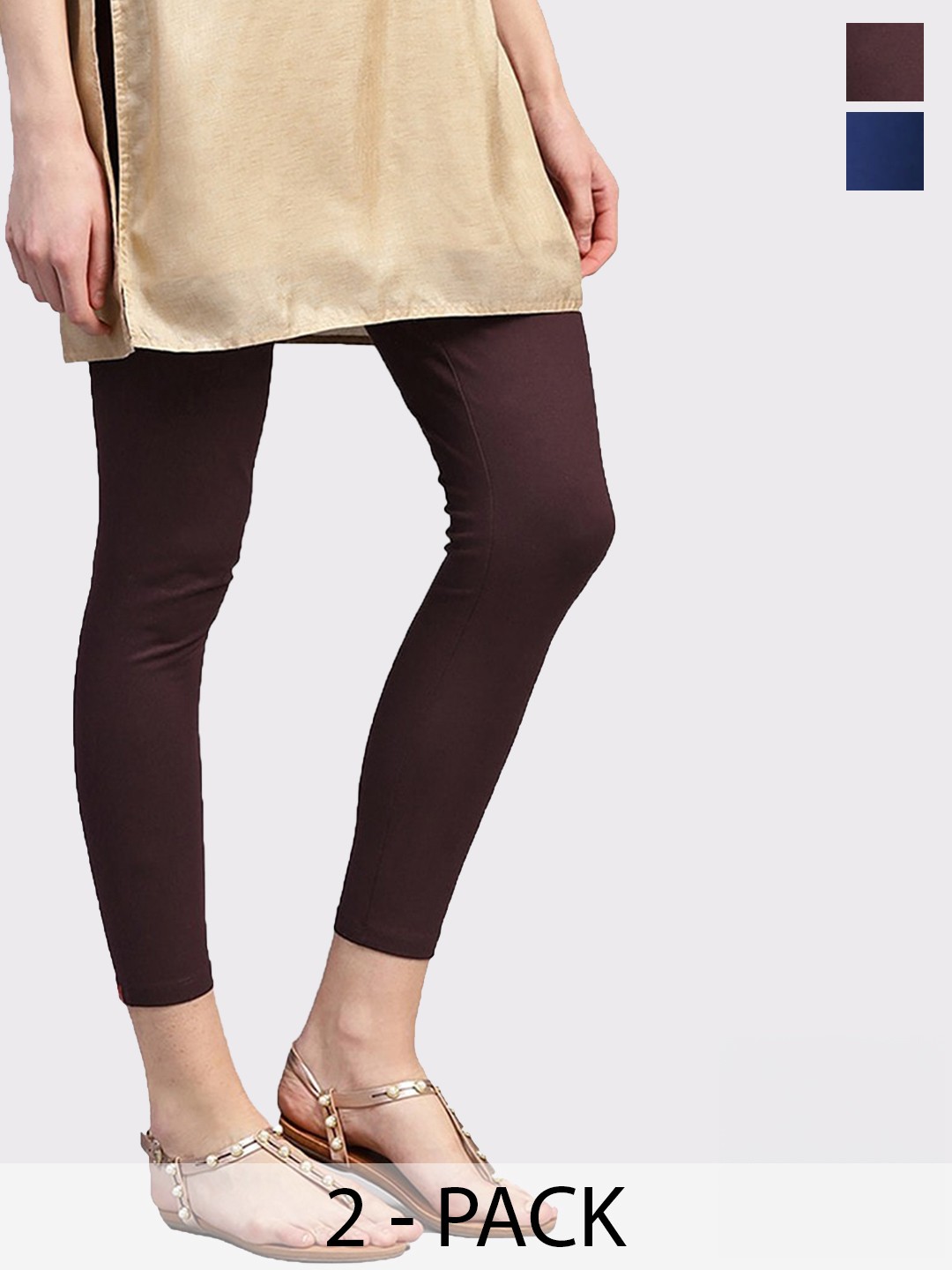

FUBAR Pack Of 2 Ankle Length Cotton Lycra Leggings, Blue