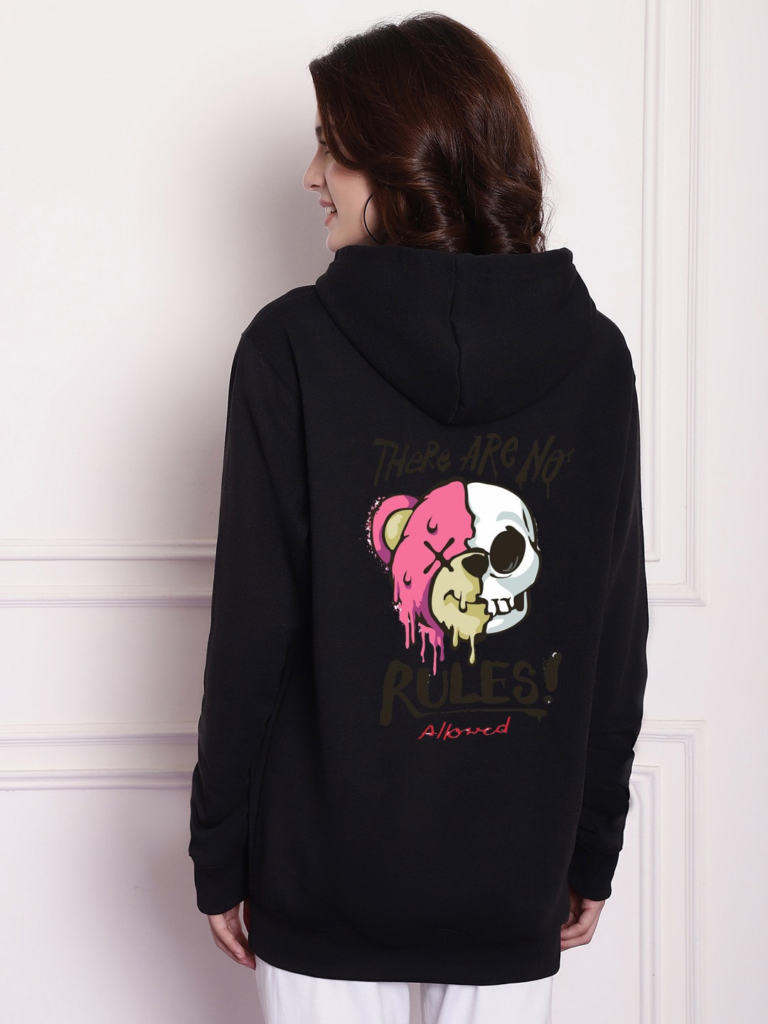 

Imsa Moda Printed Hooded Longline Sweatshirt, Black
