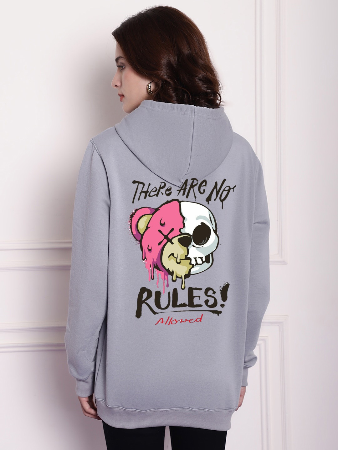 

Imsa Moda Graphic Printed Hooded Fleece Pullover, Grey