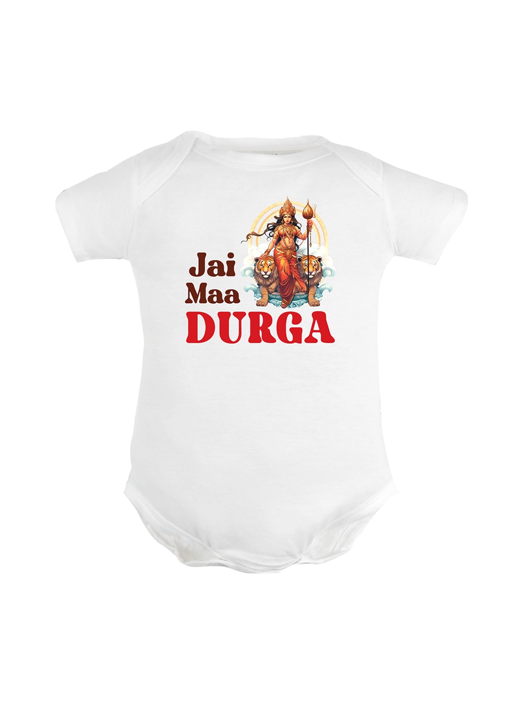 

FFLIRTYGO Kids Durga Puja Special Printed Pure Cotton Bodysuit, White