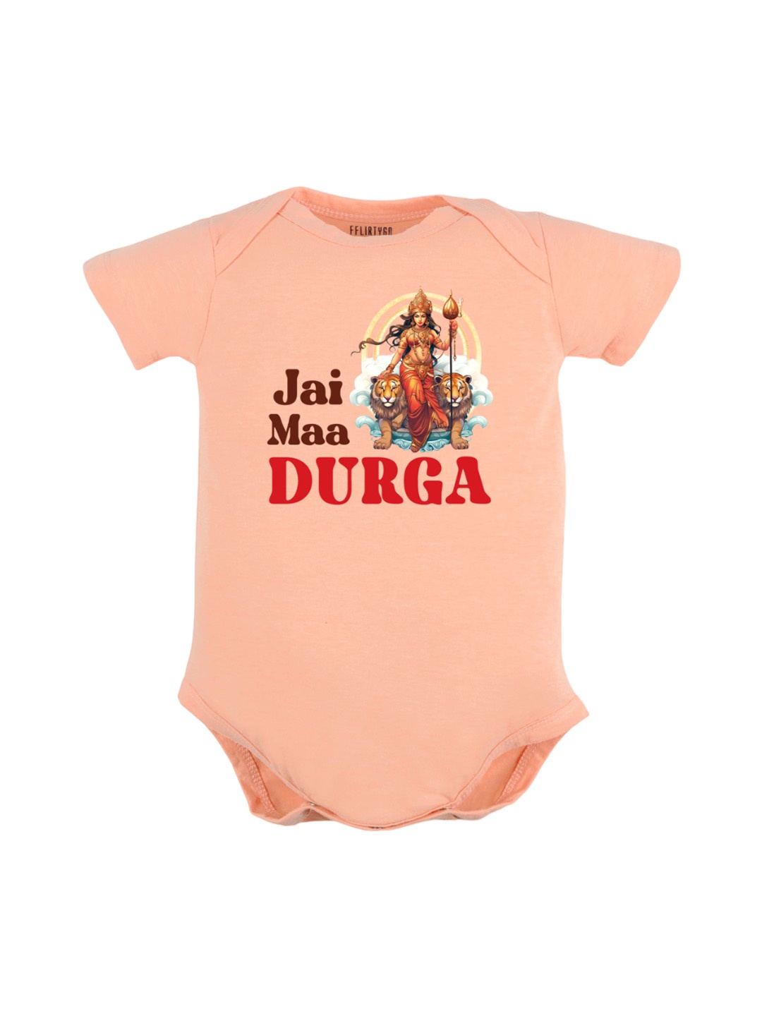 

FFLIRTYGO Infants Pure Cotton Durga Puja Special Printed Bodysuit, Peach