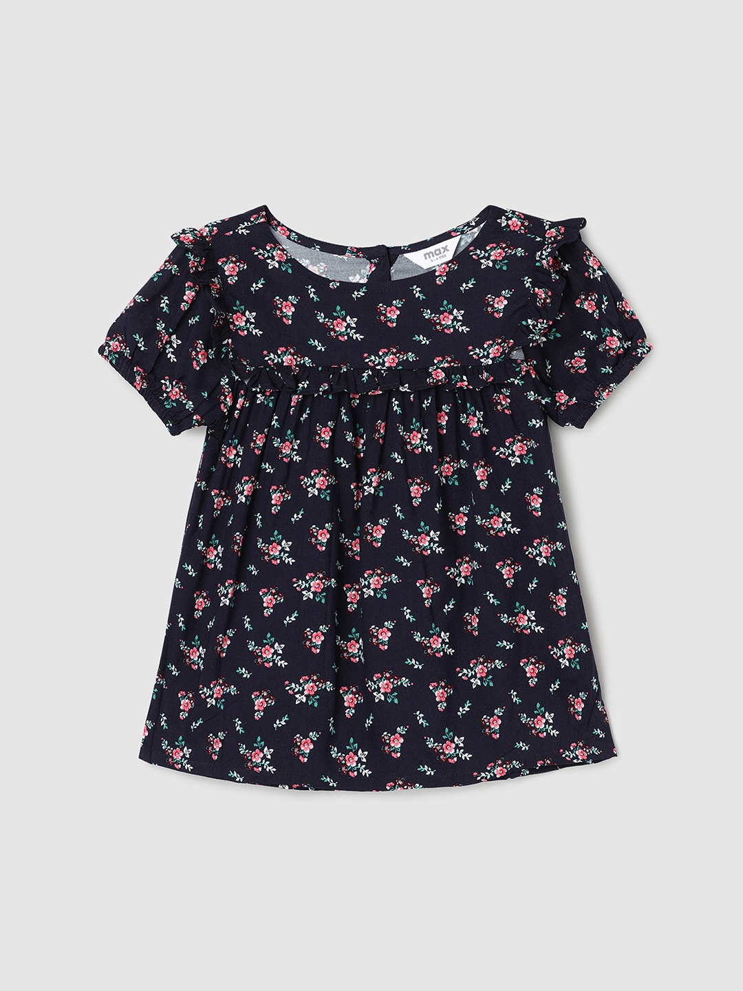 

max Girls Floral Printed Ruffles A-Line Top, Navy blue