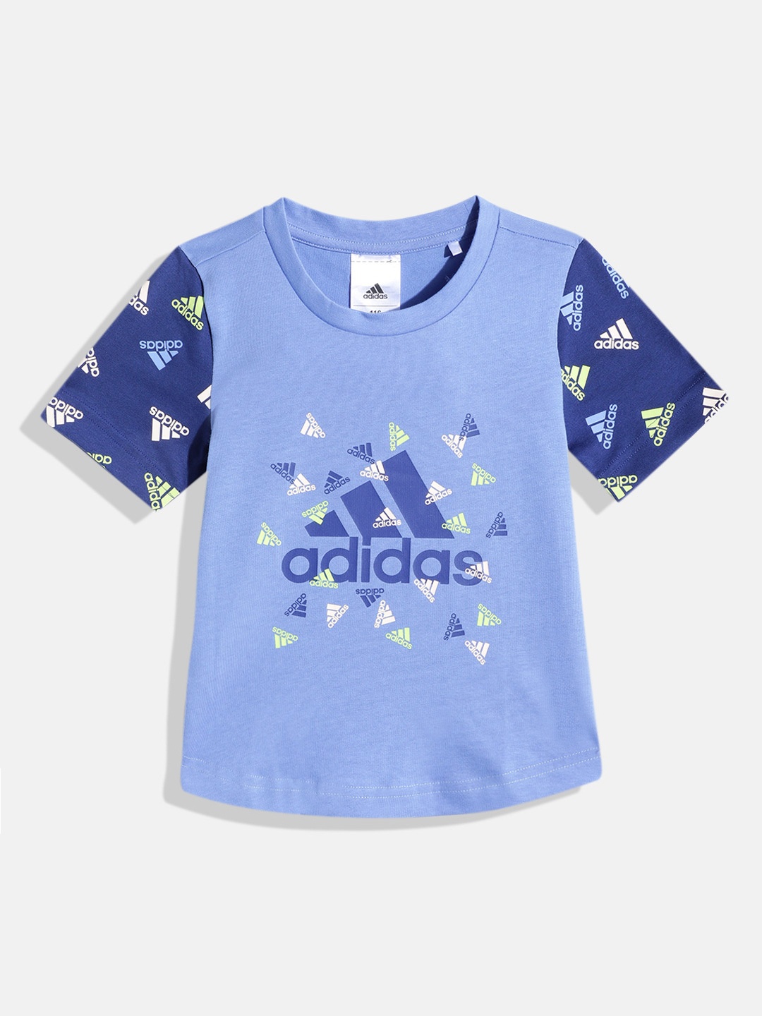 

ADIDAS Kids Brand-Logo Print T-shirt with Contrast Sleeves, Blue
