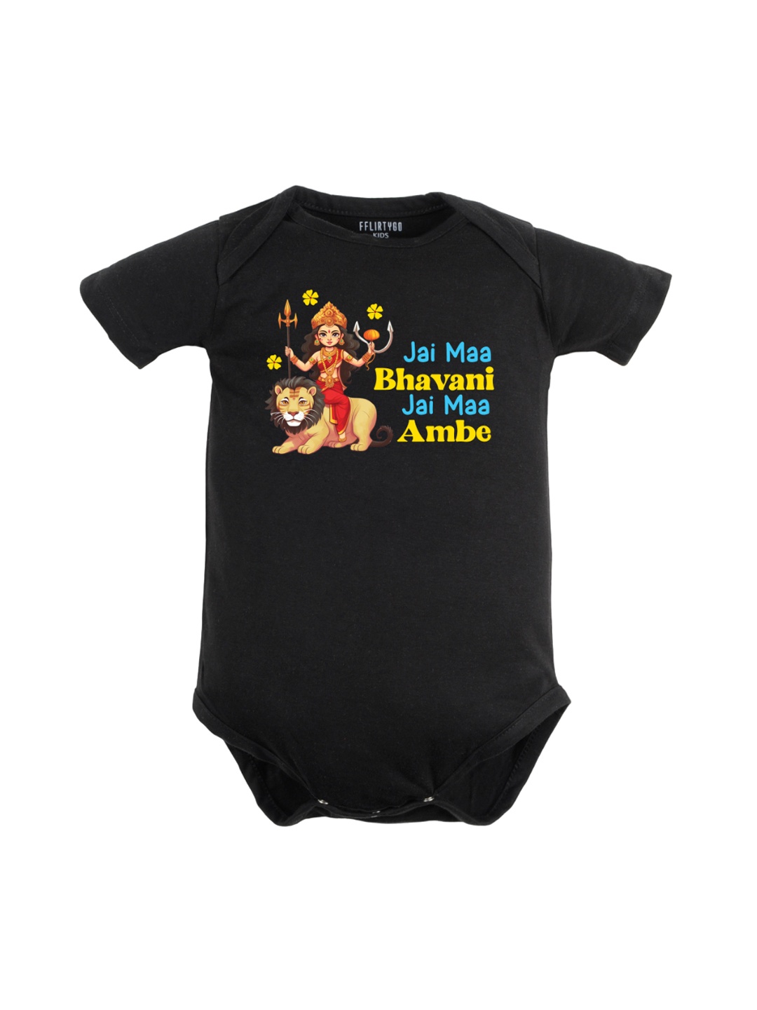 

FFLIRTYGO Infants Durga Puja Special Printed Pure Cotton Bodysuit, Black
