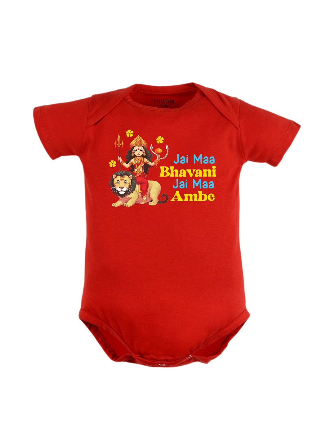 

FFLIRTYGO Infants Durga Puja Special Printed Pure Cotton Bodysuit, Red