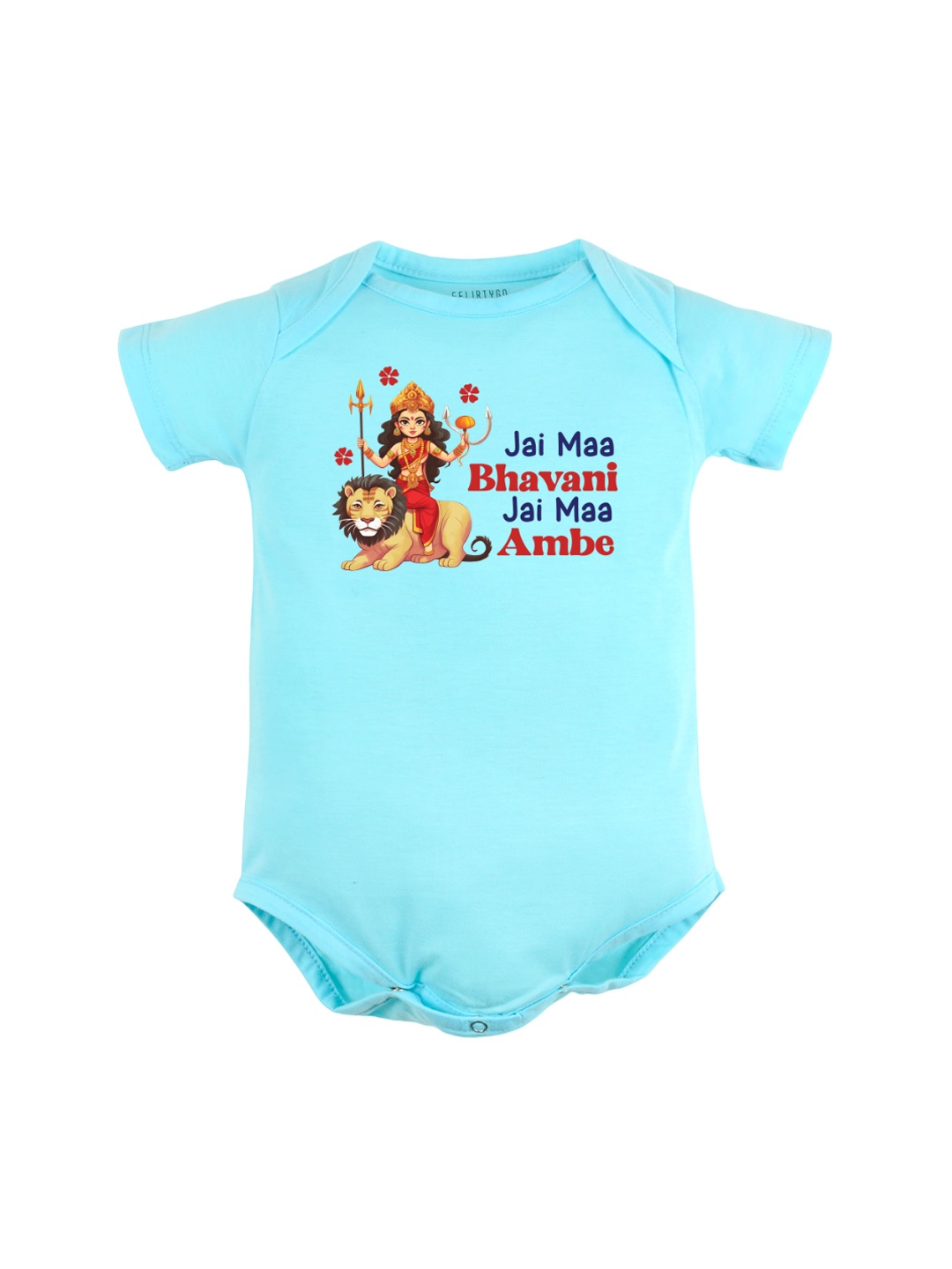 

FFLIRTYGO Infants Durga Puja Special Printed Pure Cotton Bodysuit, Turquoise blue