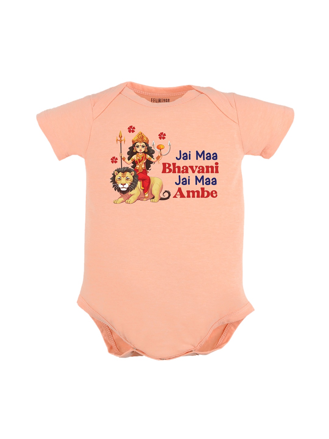 

FFLIRTYGO Infants Durga Puja Special Printed Pure Cotton Bodysuit, Peach