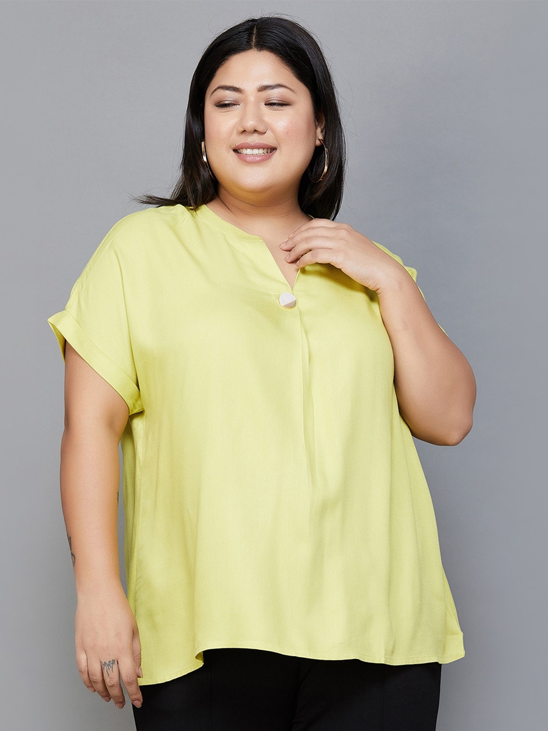 

Nexus by Lifestyle V-Neck Plus Size Extended Sleeves Top, Yellow
