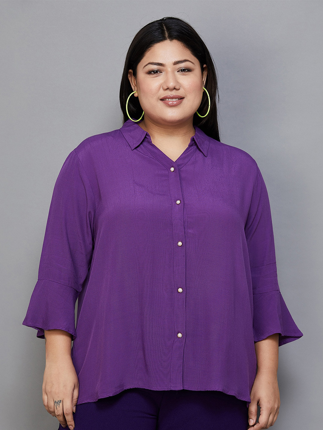 

Nexus by Lifestyle Bell Sleeves Plus Size Shirt Style Top, Purple