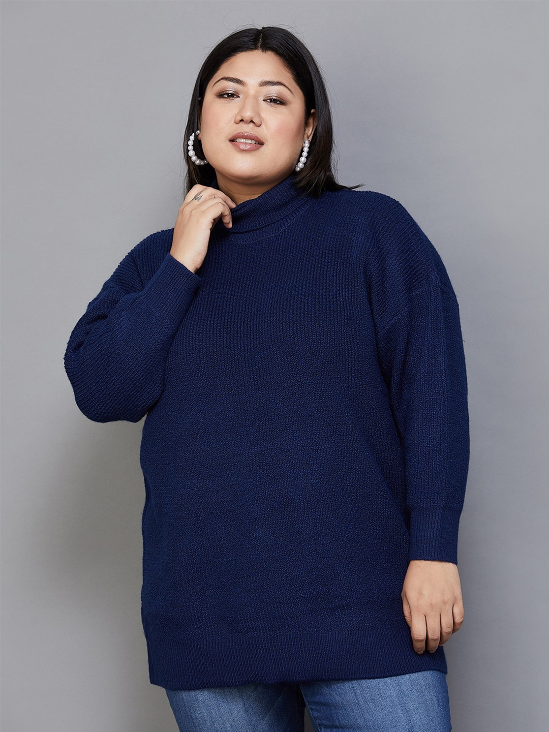 

Nexus by Lifestyle Plus Size Ribbed Turtle Neck Sweatshirt, Blue