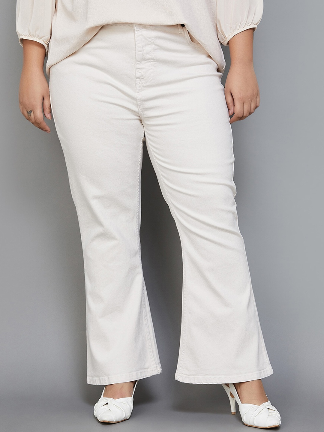 

Nexus by Lifestyle Women Plus Size Clean Look Cotton Bootcut Jeans, Off white