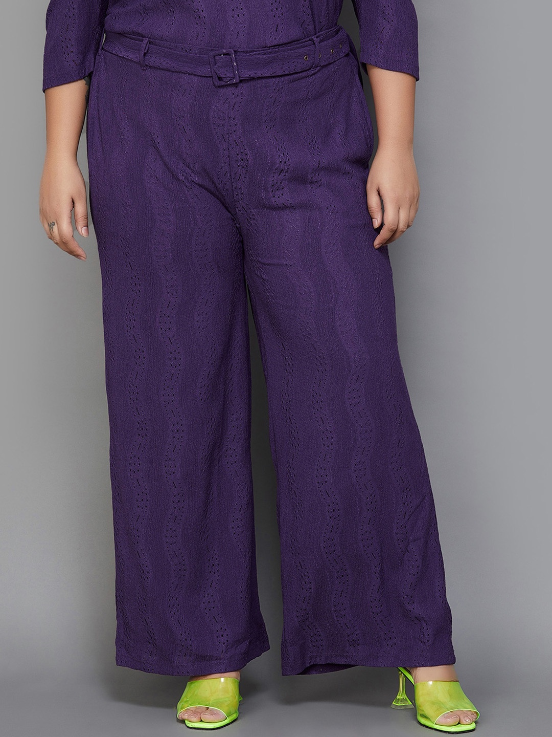 

Nexus by Lifestyle Women Abstract Plus Size Self Design Plain Flat-Front Parallel Trousers, Purple