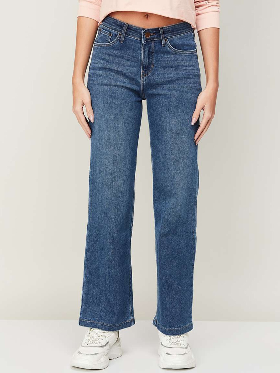 

Xpose Women Comfort Wide Leg High-Rise Light Fade Stretchable Jeans, Navy blue