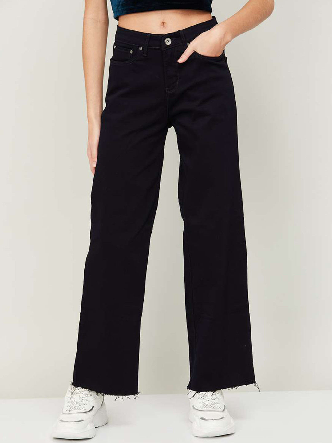 

Xpose Women Comfort Wide Leg High-Rise Clean Look Stretchable Jeans, Black