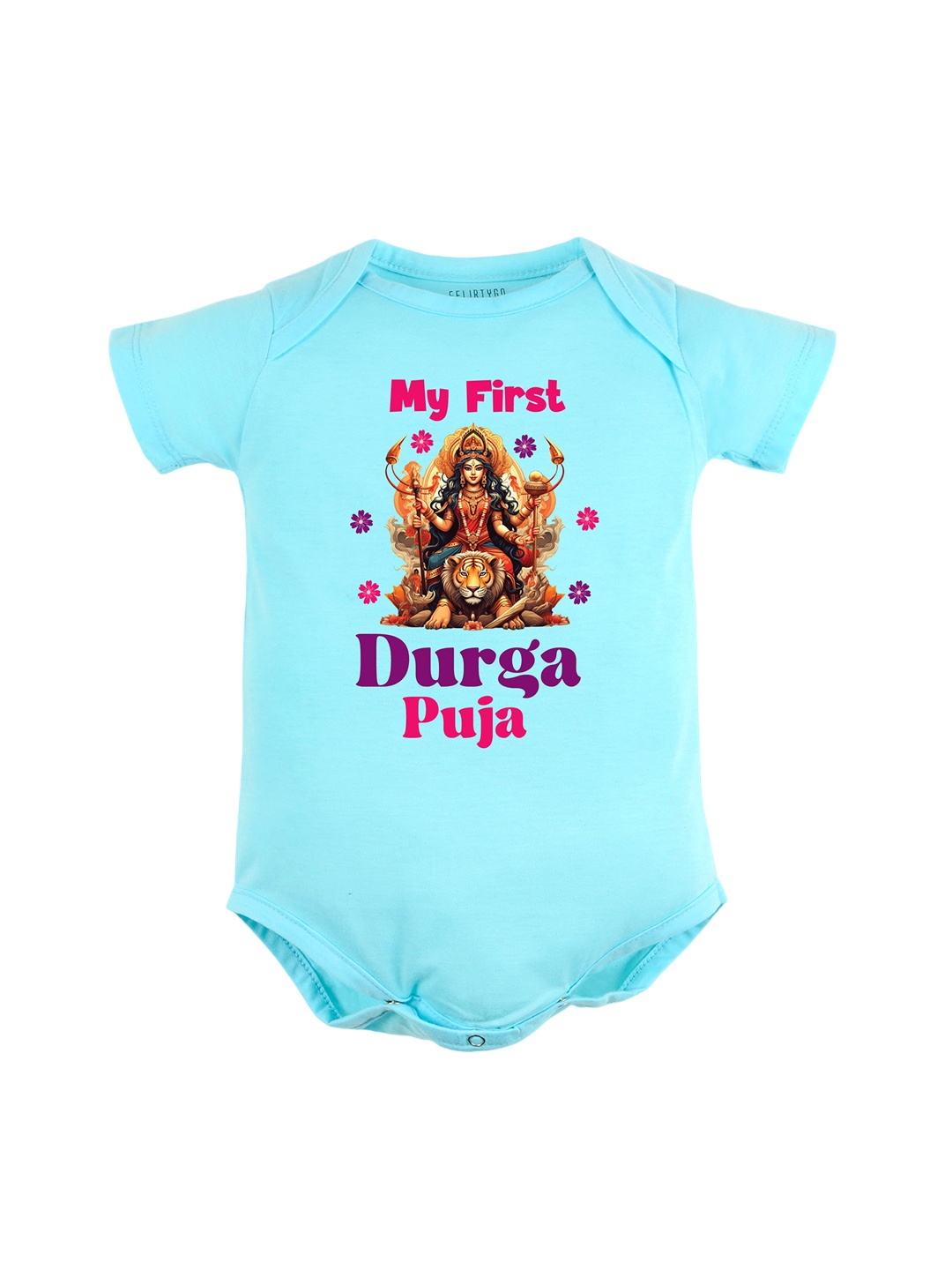 

FFLIRTYGO Infants Durga Puja Special Printed Pure Cotton Bodysuit, Turquoise blue