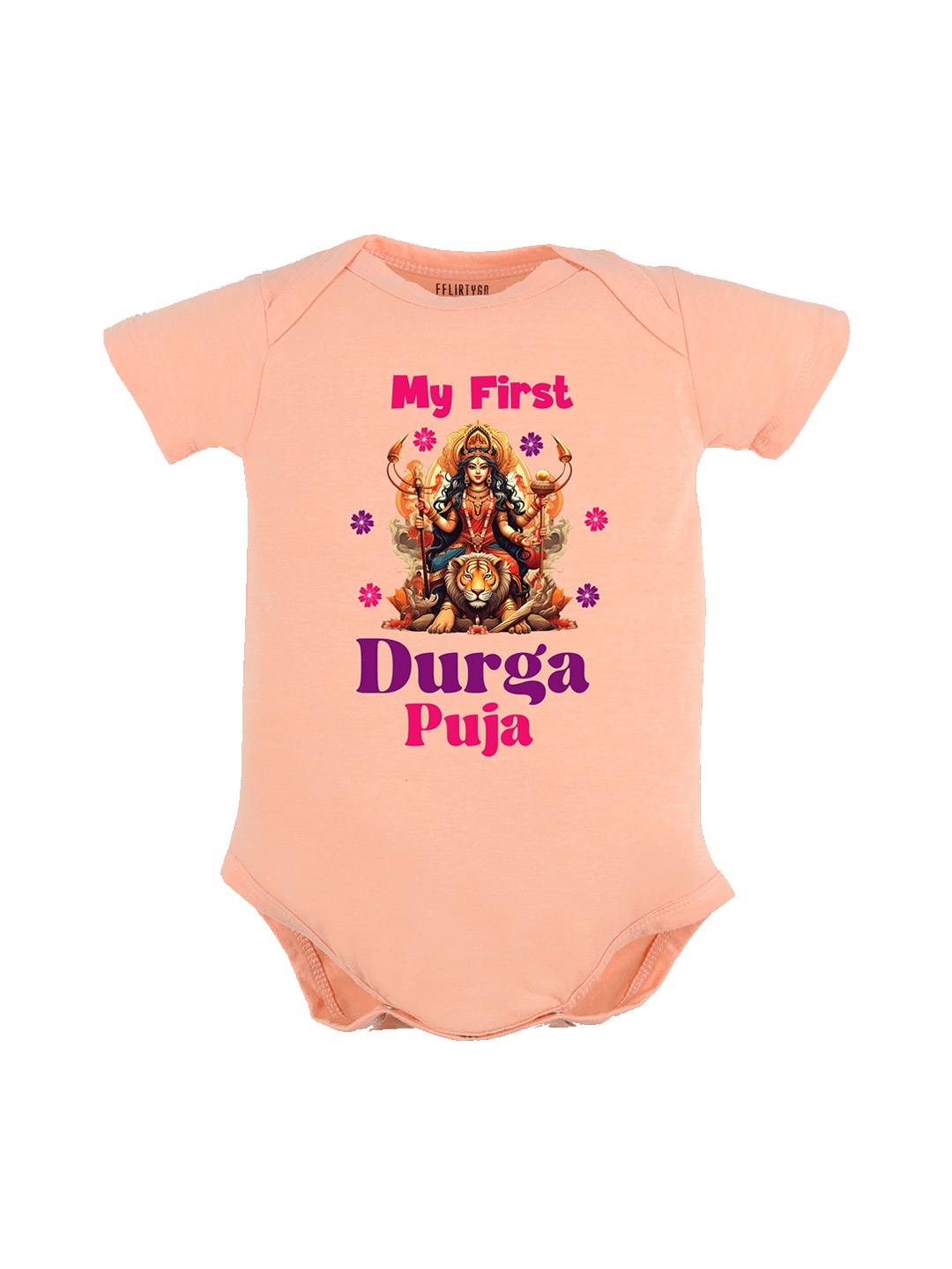 

FFLIRTYGO Infants Durga Puja Special Printed Pure Cotton Bodysuit, Peach
