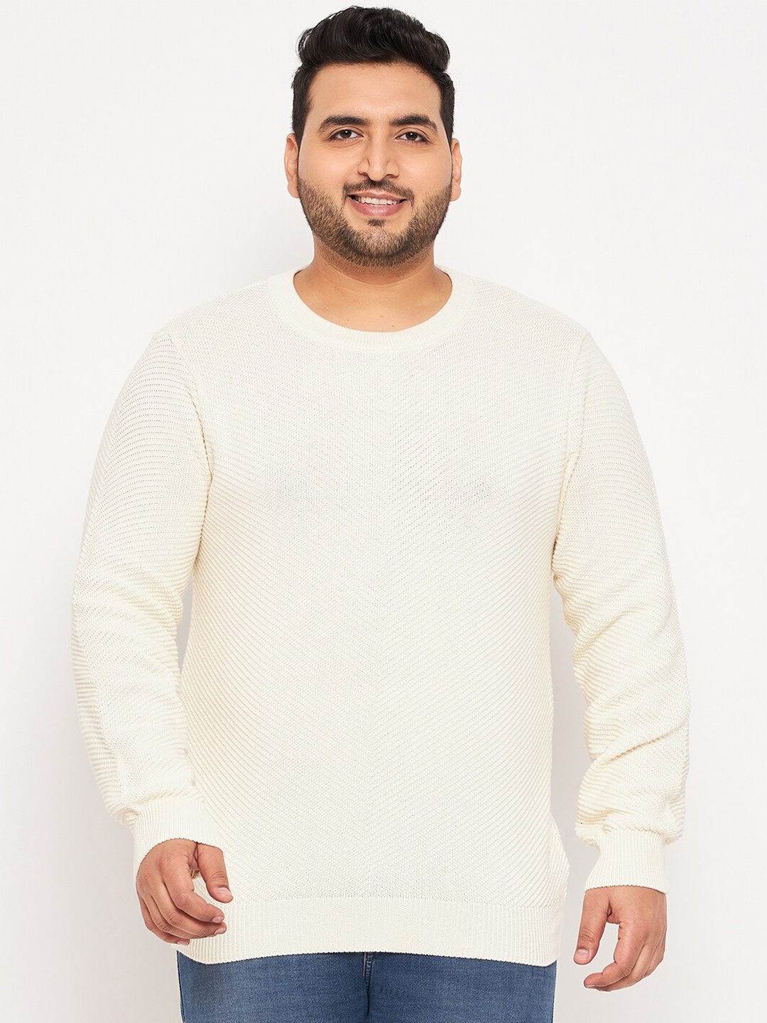 

Club York Plus Size Self Design Cotton Ribbed Pullover Sweaters, Off white