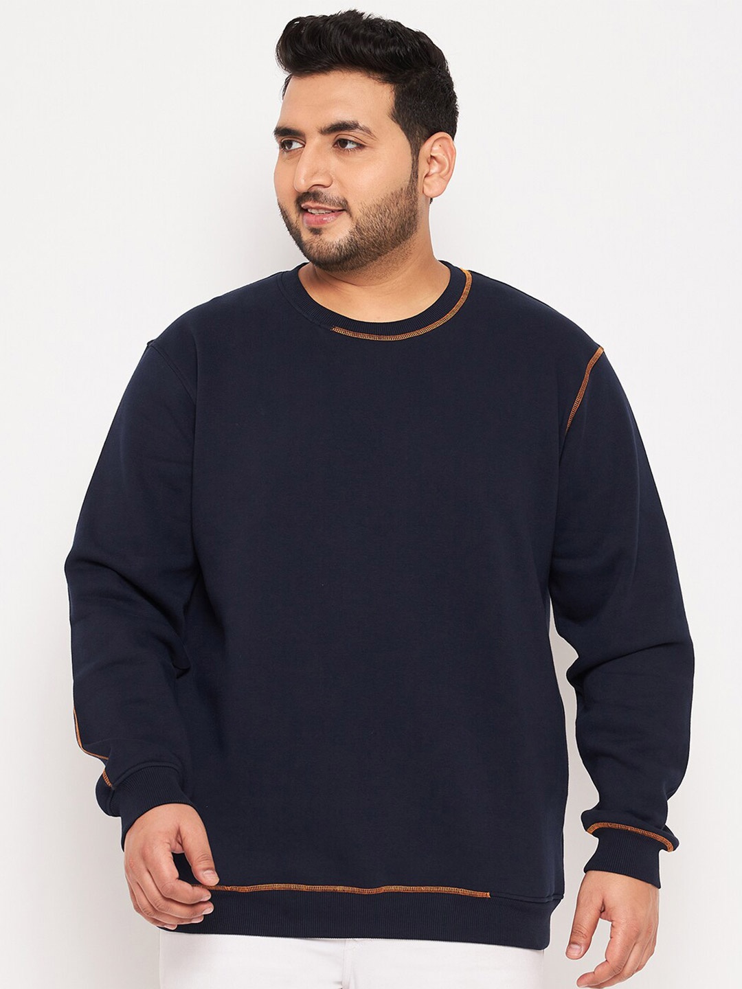 

Club York Plus Size Round Neck Pullover Fleece Sweatshirt, Navy blue