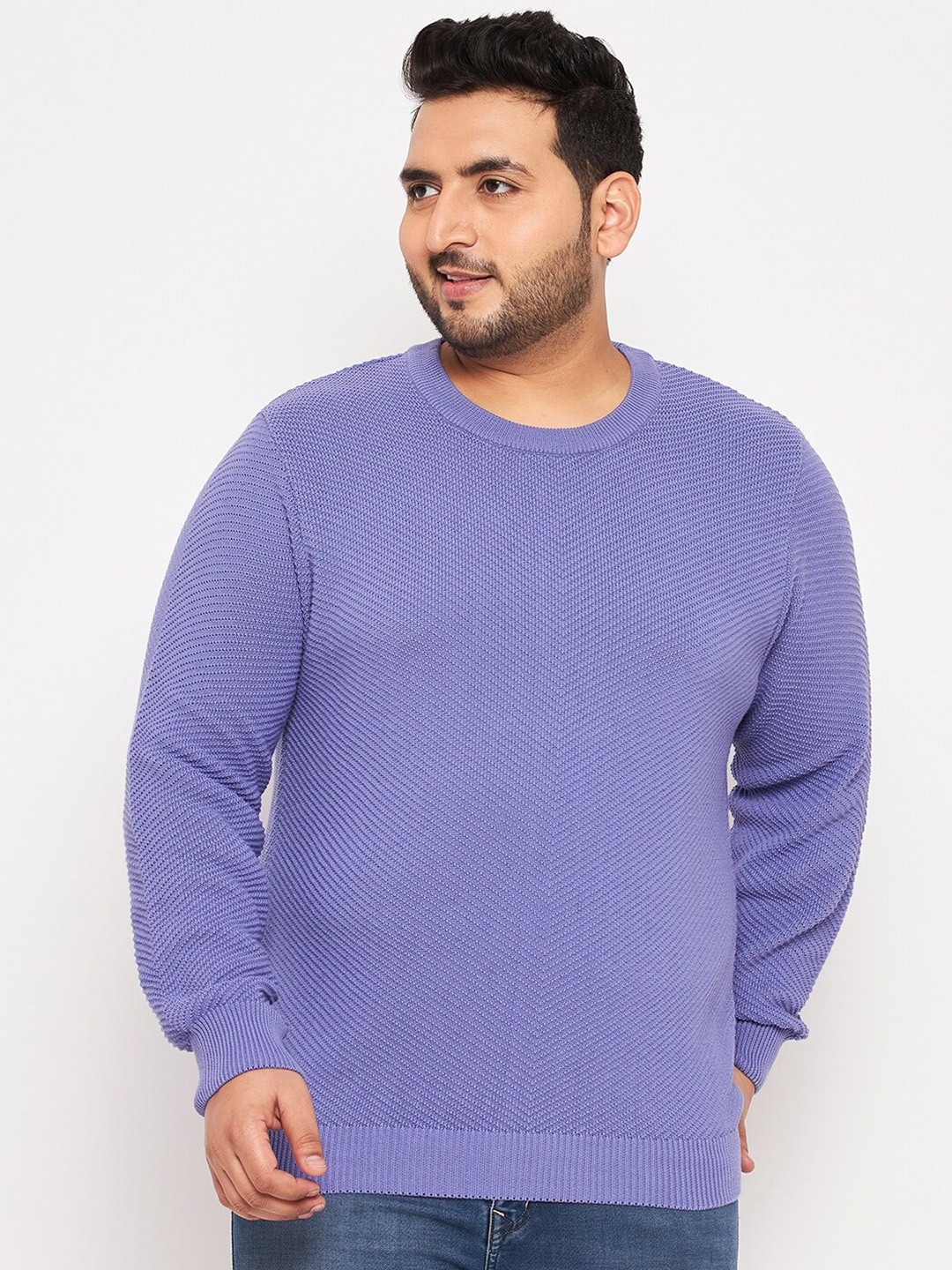 

Club York Plus Size Self Design Ribbed Cotton Pullover Sweaters, Lavender