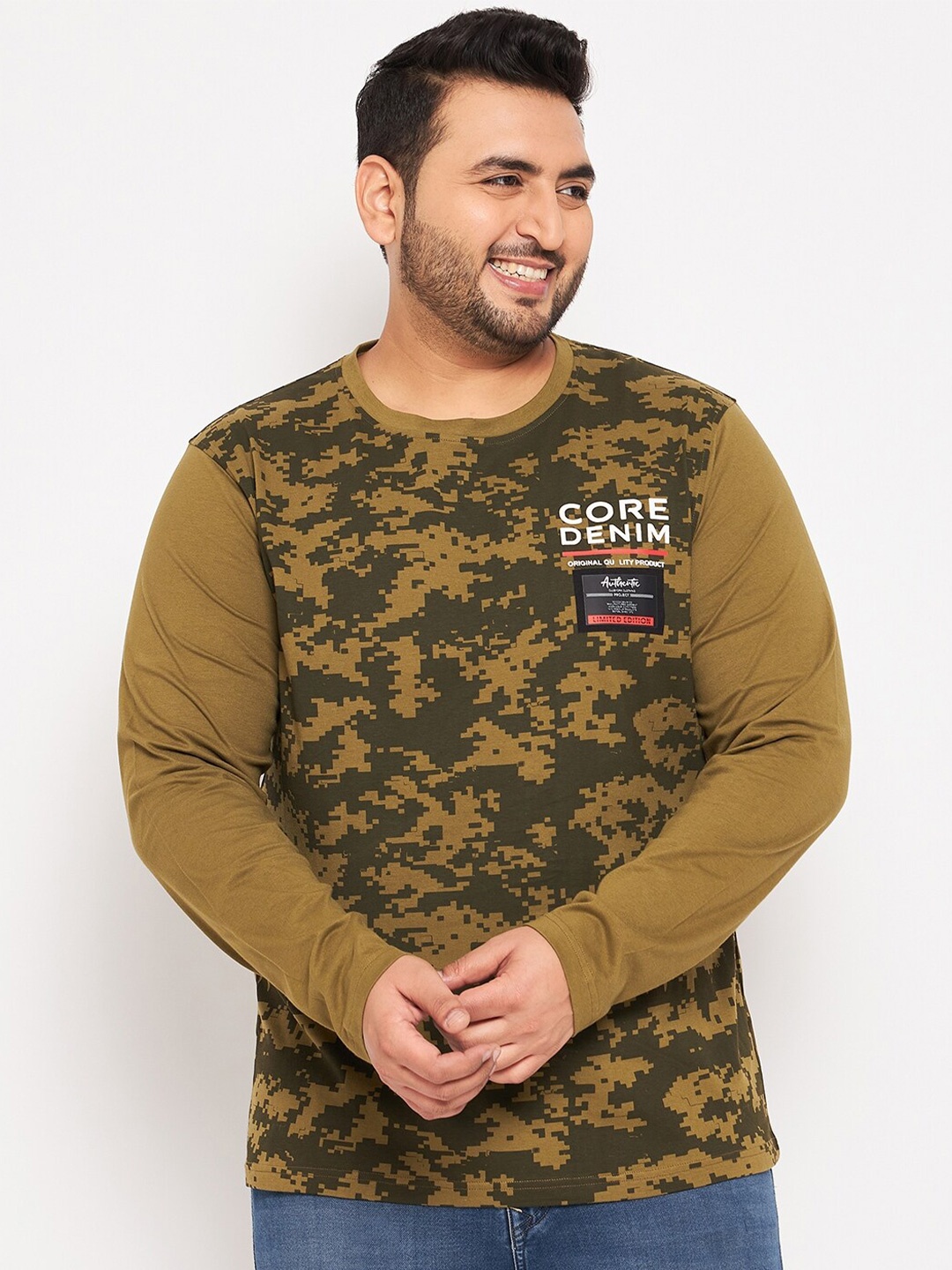 

Club York Plus Size Abstract Printed Cotton T-shirt, Olive